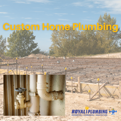 custom home plumbing with white pipes and ground foundation
